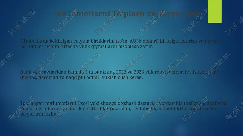 radorligining yaxshilanishini ko'rsatadi va foyda darajasini aks ettiradi. qarz berish hajmining 25% ga o'sishi bilan birga, kredit portfelining sifat ko'rsatkichlarini, masalan, npl (non-performing loans) nisbatini tahlil qilish zarur. e'tiboringiz uchun rahmat @taqdimot_robot image2.png image3.png image4.png image5.png
