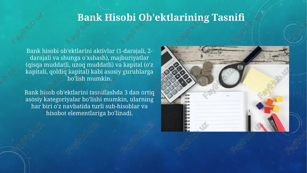 tivlarning foydalilik darajasi (roa) va o'z kapitaliga nisbatan foyda (roe) kabi muhim ko'rsatkichlar 10% va 15% dan yuqori bo'lishi bankning moliyaviy barqarorligini ko'rsatadi. kredit portfelining sifati, ya'ni notejador kreditlarning umumiy kredit portfeliga nisbati (npl) 5% dan kam bo'lishi bankning kredit xavfini boshqarish samaradorligini ko'rsatadi. bank balansi va moliyaviy hisobotlar bank balansidagi aktivlar va passivlarning 2022 yil yakuni bo'yicha nisbati 70/30 tashkil etib, bu kapitalning etarliligini va moliyaviy barqarorlikni ko'rsatadi. bankning moliyaviy hisobotlaridagi auditorlik xulosasi, 3-toifa standartlariga muvofiq, bankning moliyaviy holatining ishonchliligi va shaffofligini ta'minlaydi. bank hisobining standartlari va prinsiplari bank hisobining standartlari xalqaro moliyaviy hisobot standartlari (xmhs) ga muvofiq bo'lib, aktivlar, majburiyatlar va kapitalni aniqlashda 1-darajali va 2-darajali standartlarni qo'llaydi. banklarning moliyaviy hisobotlarida daromad va xarajatlarni hisoblashda, kamida 3 ta turdagi hisob rejalaridan foydalaniladi va ularning har biri ifrs talablariga javob berishi shart. bank hisobidagi daromadlar bank hisobidagi daromadlarning aniq miqdori turli omillarga, shu jumladan, kredit portfelining hajmi, foiz stavkalari …