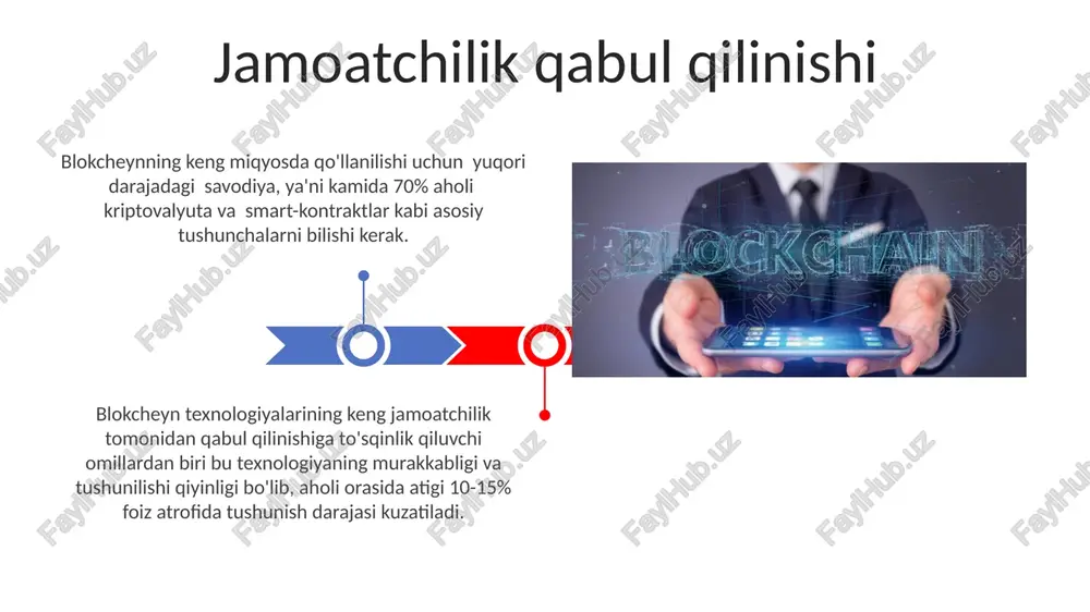 ab etiladi, bu esa 50% dan ortiq energiya sarfini kamaytirishga qaratilgan energiya samaradorligi echimlarini talab qiladi. yuqori tezlikdagi tranzaksiyalarni amalga oshirish uchun, masalan, sekundiga 10000 dan ortiq operatsiyani qayta ishlash uchun blokcheynning samaradorligini oshirish zarur, aks holda tarmoqning umumiy o'tkazish qobiliyati cheklangan bo'ladi. tranzaksiyalarni tezlashtirish ba'zi blokcheyn platformalari sekundiga 100,000 dan ortiq tranzaksiyani qayta ishlash qobiliyatiga ega, bu esa katta hajmdagi ma'lumotlarni tezkor va ishonchli tarzda qayta ishlashni ta'minlaydi. smart-kontraktlar avtomatlashtirilgan tranzaksiyalarni bajarish orqali, odatdagi 3-5 kunlik jarayonni atigi bir necha daqiqaga qisqartirishi mumkin, bu esa samaradorlikni sezilarli darajada oshiradi. xavfsizlik zaif tomonlari smart-kontraktlardagi xavfsizlik zaifliklari, masalan, haddan tashqari oqim yoki ortiqcha kodlash, millionlab dollar miqdoridagi mablag'larni yo'qotishiga olib kelishi mumkin, chunki ular noto'g'ri ishlab chiqilgan bo'lsa, koddagi xatolar tufayli kutilmagan natijalarga olib kelishi mumkin. 51% hujumlar blockchain tarmoqlarining xavfsizligini tahdid qilishi mumkin, bu esa tarmoqning nazoratini bir guruh foydalanuvchilarga o'tkazish imkonini beradi va operatsiyalarni qaytarib olish yoki noto'g'ri ma'lumotlarni …
