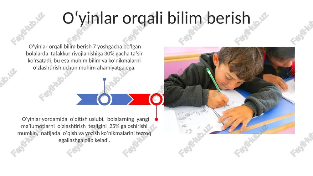 itida yaxshi natijalarga erishadi, bu esa hamkorlik va jamoaviy ishlash ko'nikmalarini rivojlantiradi. ta'lim muhiti o'quvchilarning 70% gacha bilim olish samaradorligiga ta'sir ko'rsatadi, shuning uchun qulay va rag'batlantiruvchi muhit yaratish juda muhim. baholash va monitoring boshlangʻich sinf oʻquvchilarining bilim, koʻnikma va malakalarini baholashda kamida 3 ta turli usul (testlar, amaliy topshiriqlar, kuzatish) qoʻllanilishi samaradorlikni 20% ga oshiradi. oʻz-oʻzini baholash texnikalarini qoʻllash orqali oʻquvchilarning oʻziga boʻlgan ishonchi 15% va mustaqil fikrlash qobiliyati 10% ga oʻsishi kuzatiladi. bilim, koʻnikma va qobiliyatlarni integratsiyasi integratsiyalashgan darslarning samaradorligini baholashda 5 ballli shkala boʻyicha oʻquvchilarning mustaqil fikrlash qobiliyati va muammo yechish koʻnikmalarini kuzatish muhim ahamiyatga ega. boshlangʻich sinf oʻquvchilarida bilim, koʻnikma va qobiliyatlarni integratsiyasi 3 ta asosiy oʻquv sohasini – ona tili, matematika va tabiatshunoslikni oʻz ichiga oladi, bu yerda har bir fan 2-3 ta koʻnikmani rivojlantirishga qaratilgan. e'tiboringiz uchun rahmat @taqdimot_robot image4.jpg image5.jpg image6.jpg image7.jpg image8.jpg image9.jpg image10.jpg image11.jpg image12.jpg image13.jpg image14.jpg image15.jpg image1.jpeg image2.jpeg