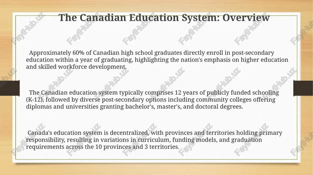 rovincial or territorial legislature, reflecting a parliamentary system at the sub-national level. canada's federal government structure canada's 10 provinces and 3 territories each have their own governments with significant autonomy over certain areas like education and healthcare, creating a complex federal-provincial balance of power. the canadian federal government comprises three branches: the executive (prime minister and cabinet), the legislative (parliament, with a senate and house of commons), and the judicial (supreme court of canada and lower courts). canada operates under a parliamentary system with a constitutional monarchy, where the head of state, the king, is represented by the governor general, and the prime minister leads the executive branch. the canadian electoral system the canadian electoral system uses ranked ballots in some municipal elections but not in federal elections, leading to discussions about electoral reform and proportional representation. electoral boundaries are redrawn every 10 years by independent commissions to ensure roughly …