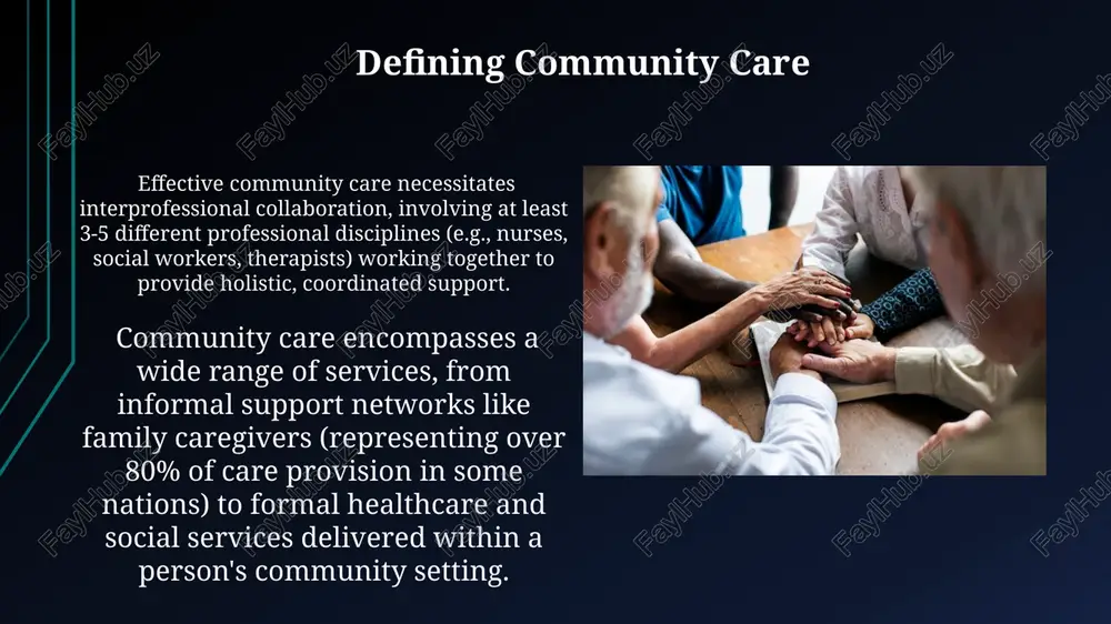 erable populations or service types. private insurance plays a significant, albeit often insufficient, role, covering roughly 30% of community care services for elderly clients in some countries, leading to substantial out-of-pocket expenses for many individuals. legal aspects of community care hipaa regulations (title 45 cfr part 160 and 164) strictly govern the privacy and security of protected health information (phi) shared among community care providers and clients, impacting data storage and transfer protocols. many community care services rely on medicaid or medicare funding, necessitating strict adherence to regulations concerning billing practices, service documentation (at least 24 hours before rendering service), and client eligibility verification. challenges of community care effective coordination of care among multiple providers, including hospitals, home health agencies, and social services, is often fragmented, leading to duplicated efforts, gaps in service delivery, and increased healthcare costs for an estimated 25% of patients. funding shortages represent a significant hurdle, …