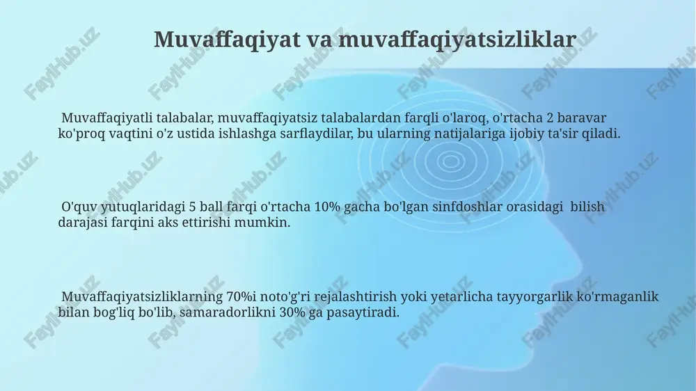 ga kamaytirishi isbotlangan. do'stlik va raqobat o'rtasidagi sog'lom muvozanatni saqlash, o'rtacha 2-3 nafar do'st bilan 5-7 ta turli faoliyatlarda birgalikda ishtirok etish orqali yaxshilanadi, bu esa individual va jamoaviy yutuqlarga olib keladi. sinfdosh bilan munosabatlar o'rta maktabda sinfdoshlar orasida 5 dan ortiq yaqin do'stlik munosabatlari kuzatiladi, bu esa ijtimoiy rivojlanish va guruh ishlarida muhim rol o'ynaydi. sinfdoshlar bilan o'zaro munosabatlarning 70% dan ortig'i norasmiy muloqot orqali amalga oshiriladi, bu esa 30% rasmiy o'quv jarayoniga to'g'ri keladi. sinfdoshlar bilan samarali hamkorlik qilish uchun 4 ta asosiy ko'nikma: muloqot, hamkorlik, muammo hal qilish va o'zaro hurmat zarur hisoblanadi. birgalikdagi ishlar muvaffaqiyatli birgalikdagi ish uchun 80/20 qoidasidan foydalanish maqsadga muvofiq: 80% vaqtni rejalashtirish va 20% vaqtni bajarishga sarflash. guruh loyihalarida har bir ishtirokchi o’z vazifasini 2-3 kun ichida bajarishi kerak, aks holda loyiha muddati o’tishi mumkin va sifatga ta’sir qilishi mumkin. birgalikdagi ishlarda samaradorlikni oshirish uchun 5-7 kishilik guruhlarda ishlash tavsiya etiladi, chunki …
