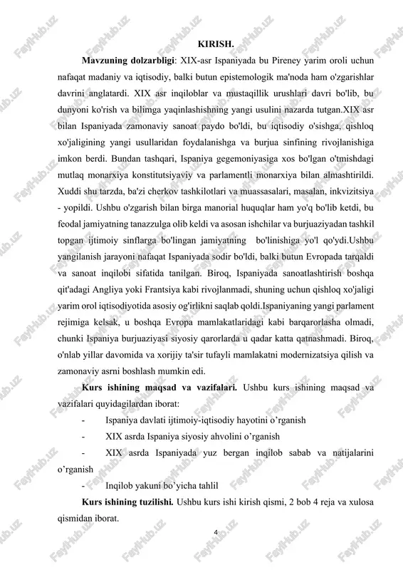 nidan keyin u akasi xose napoleonni ispaniyani boshqarish uchun tayinladi. xix asr o'rtalarida liberal va taraqqiyparvar partiyalar hokimiyat tepasiga kirishga muvaffaq bo'lishdi, ular o'zlarining mavqelaridan foydalanib izabel ii hukmronligiga hujum qildilar; bu nihoyat monarxiyani tugatish uchun mo'ljallangan edi. shundan so'ng, sentyabrda demokratik inqilob yuz berdi (1868), shuningdek la gloriosa deb nomlangan, u erda izabel ii taxtdan tushirilgan. bir yil o'tgach, yangi konstitutsiya e'lon qilindi, unda monarxiyani davlat shakli sifatida saqlab qolish mumkinligi aniqlandi; biroq, umumiy saylov huquqi, ibodat qilish erkinligi, ta'lim olish erkinligi va shaxs erkinliklari o'rnatildi. 1876 yilda kanovas del kastillo yangi konstitutsiyani e'lon qildi, unda u institutlarning liberal moyilligini hurmat qilgan holda parlament monarxiyasini tiklash to'g'risida murojaat qildi. ushbu qaror keyingi yillarda ispaniya sotsialistik ishchilar partiyasi (1879) va bask millatchi partiyasi (1887) kabi ba'zi muhim partiyalarni tashkil etishga imkon berdi. nihoyat, 1895-yilda kuba ispaniya hukumatidan mustaqillikka erishdi, natijada 1898 yilda olib borilgan ispan-amerika urushi boshlandi. ushbu jangovar va …