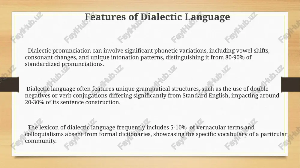 exploring dialectic language analyzing dialectal variations across 5 distinct appalachian communities reveals significant phonetic and grammatical differences, impacting approximately 2 million speakers. the sociolinguistic study of african american vernacular english (aave) highlights its unique grammatical structures, such as the habitual "be," challenging prescriptive grammar rules. studies show that over 30% of english dialectal vocabulary originates from pre-18th-century influences, showcasing linguistic conservatism within specific communities. thank you for your attention @taqdimot_robot image3.png image4.png