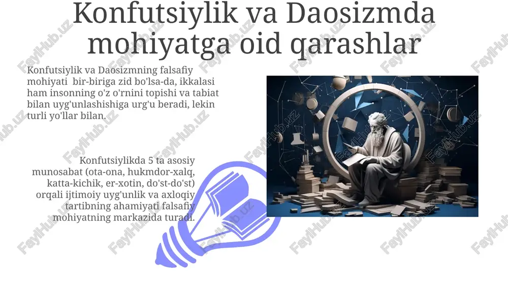 i, g'arb falsafasidan farqli o'laroq, ko'pincha 3 ta asosiy tamoyilga – mohiyat, mavjudot va bilim – asoslangan ontologik yondashuvni afzal ko'radi. hind falsafasi va mohiyat tushunchasi vedanta maktabi 4 asosiy yo'nalishga bo'linadi: advaita vedanta, vishishtadvaita vedanta, dvaita vedanta va dvaitadvaita vedanta, ularning har biri "mohiyat" tushunchasini turlicha talqin qiladi. hind falsafasida, "brahman" tushunchasi 3 asosiy xususiyatga ega: o'zgarmaslik, mutlaq haqiqat va butun olamning manbai sifatida. islom falsafasida mohiyatning talqini islom falsafasida aqldan (1) va vahydan (2) kelib chiqadigan ikki xil mohiyat talqini mavjud boʻlib, ularning oʻzaro munosabatlari turlicha sharhlanadi. islom mutafakkirlarining koʻpchiligi (taxminan 70%) falsafa mohiyatini din bilan bogʻlab, uning asosiy vazifasini islom taʼlimotini aqlan isbotlash deb bilganlar. mohiyat haqidagi ta'riflarning zamonaviy talqini 01 02 mohiyat haqidagi ta'riflarning zamonaviy talqinida 3 dan ortiq metodologik yondashuvlar – fenomenologiya, germenevtika va analitik falsafa – asosiy o'rin tutadi. sales 1st qtr 2nd qtr 100 0 sales 1st qtr 2nd qtr 100 0 e'tiboringiz …