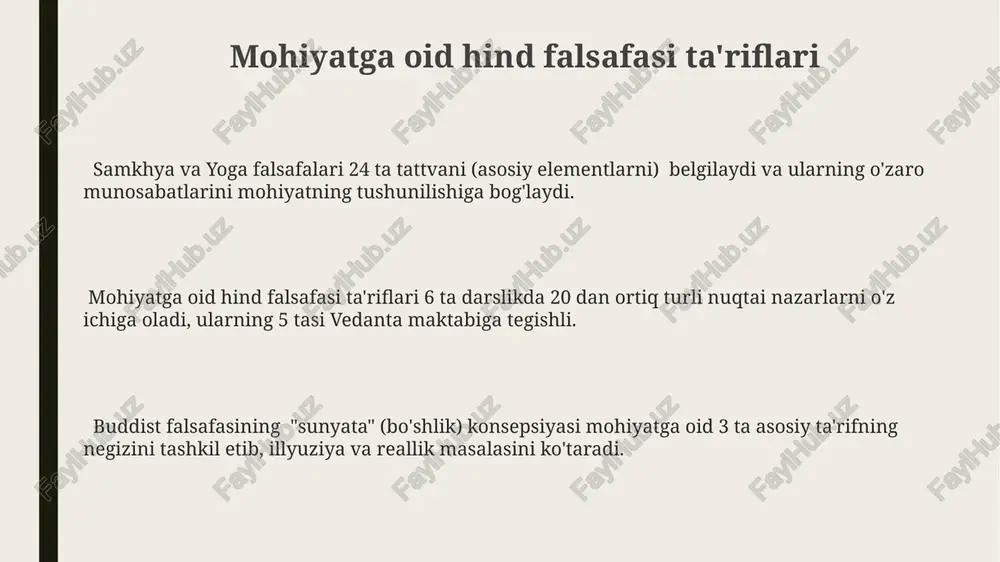 o'nalishda: teologiya, mantiq va metafizika bo'yicha fikrlarni shakllantirdi. 17-asrda paydo bo'lgan ratsionalizm va empirizm kabi yangi falsafaviy maktablar, 2 ta asosiy bilimlar manbasini (aql va tajriba) ta'kidlab, g'arb falsafasining rivojlanishiga tubdan o'zgarishlar kiritdi. g'arb falsafasida, miloddan avvalgi 6-asrda yunon faylasuflari tomonidan qo'yilgan ontologiya va epistemologiya masalalari markaziy o'rin egallab, 2000 yildan ortiq rivojlanish tarixini o'z ichiga oladi. mohiyatga oid yunon falsafasi ta'riflari mohiyatga oid yunon falsafasi ta'riflari ontologiya, metafizika, epistemologiya kabi asosiy falsafiy sohalar bilan chambarchas bog'liq bo'lib, 4 asr davomida rivojlangan. "mohiyat" tushunchasining 3 xil asosiy talqini mavjud edi: moddiy, shakl va potensiallik nuqtai nazaridan. bu talqinlar bir-birini to'ldirib, murakkab metafizik tizimni yaratgan. yunon faylasuflari, masalan, platon va aristotel, mohiyatni (ousia) 2 xil yondashuvda – ideal mohiyat (eidos) va empirik ob’ektlarning mohiyati sifatida tahlil qilishgan. sharq va g'arb falsafasining mohiyatini ta'riflashdagi yondashuvlar g'arb falsafasi, aksincha, mantiq va ratsionalizmga asoslangan holda, 5 ta asosiy yo'nalish – idealizm, realizm, pozitivizm, ekzistensializm …