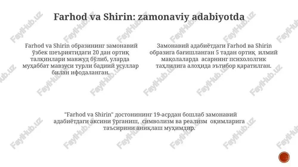 siqa janrlarida aks etgan. "shāhnāma" qahramonlariga bagʻishlangan 100 dan ortiq doston va qoʻshiqlar mavjud boʻlib, ularning aksariyati 19-20-asrlarda yozilgan. "shāhnāma"dagi jang sahnalari oʻzbek milliy musiqasida, masalan, surnay va dutor cholgʻulari orqali dinamik ritm va melodik ifodalar bilan ifodalangan. sohrabon qiyofasining rivojlanishi 15-asr va undan keyingi davrlarda sohrab obrazi mifologik elementlar bilan boyib, xalq ertaklari va afsonalarida yana 2-3 ta yangi xususiyatlarga ega bo‘lib, ramziy ma’noga ega bo‘lgan. firdavsiyning “shohnoma”sidagi sohrab qiyofasi keyinchalik 12-13-asrlar adabiyotida, ayniqsa, turkiy xalqlar she’riyatida, epik qahramon sifatida yanada ulug‘lanib, o‘zining fojiali taqdiri bilan ko‘proq ta’kidlangan. sohrab obrazining rivojlanishida uning botirlik fazilatlari hamda otasi rustam bilan bo'lgan munosabatlari markaziy o‘rin egallab, badiiy adabiyotda turli interpretatsiyalarni keltirib chiqargan. bizning davrimizdagi siomush "bizning davrimizdagi siyomush"da siyomushning qahramonlik fazilatlari 12 ta asosiy epizod orqali 20-asr adabiyoti kontekstida qayta talqin qilingan. siyomushning suhrob bilan bo'lgan munosabatlari romanida "shohnoma"dagi klassitsist uslubdan farqli ravishda, realist va modernist elementlarni o'zida mujassamlashtiradi. asarda siyomush obrazi, …