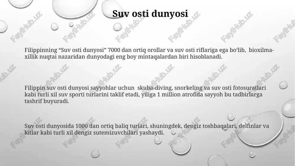 tosuratlar va video suratga olish uchun keladi. turizmni rivojlantirish strategiyasi davlat-xususiy sheriklik modeli orqali 5 yillik investitsiya rejasida 50 ta yangi mehmonxona va 100 ta yangi dam olish maskanini qurish rejalashtirilgan. filippin turizmini rivojlantirish strategiyasi 2022-yilga kelib, 10 million xorijiy sayyohlarni jalb qilishni maqsad qilgan bo'lib, bu mamlakat yaimga 12% ga hissa qo'shishini kutgan. filippin turizm departamenti raqamli marketing va ijtimoiy mediadan foydalanib, yillik sayyohlik kampaniyalariga 2 million dollar sarmoya kiritmoqda, bu esa 20% ga ko'proq sayyohlarni jalb qilishni maqsad qilgan. tarixiy joylar filippinlardagi 16-asrdan saqlanib qolgan 7tadan ortiq mustahkamlashtirilgan shaharchalar, "puerto"lar, o'ziga xos arxitektura va mudofaa inshootlari bilan ajoyib tarixiy merosni namoyon etadi. filippinlardagi minglab yillar avvalgi arxeologik kashfiyotlar, jumladan, 2000 dan ortiq davrdan oldingi qadimgi qarorgoh va dafn makonlari mamlakat boy tarixidan dalolat beradi. vigan shahridagi 16-asrdan boshlab saqlanib qolgan "casa real" kabi 300 dan ortiq tarixiy binolar, ispaniya koloniya davri me'morchiligining noyob namunalari hisoblanadi. xavfsizlik va sog'liqni …