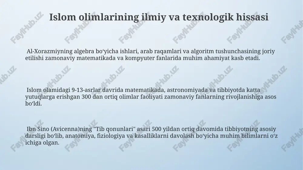 nlab, iqtisodiy o'sishga muhim hissa qo'shadi. islom iqtisodiyotidagi oxirgi 20 yildagi o'sish sur'ati, xususan, islomiy moliyaviy institutlarining kengayishi bilan tavsiflanadi va bu jahon iqtisodiyotiga 3 trillion dollardan ortiq kapital kiritgan. islomiy mikromoliyaviy xizmatlar tarmog'ining rivojlanishi, kambag'allikni kamaytirishga va aholining 40% dan ortig'ini qamrab olgan holda, tadbirkorlikni rivojlantirishga xizmat qilmoqda. e'tiboringiz uchun rahmat @taqdimot_robot image4.png image3.jpeg