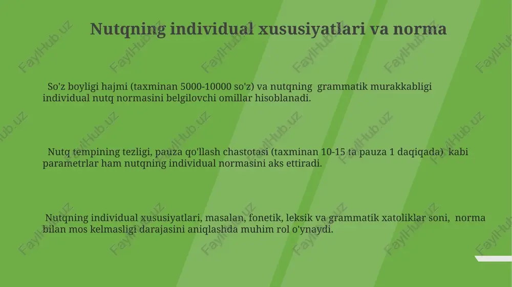 lan aloqani zaiflashtirib, rasmiy muhitda salbiy taassurot qoldirishi mumkin. noto'g'ri qo'llanilgan so'zlar va grammatik tuzilmalar (masalan, fe'l zamonlarining noto'g'ri ishlatilishi) muloqot samaradorligini 20% ga kamaytirishi mumkin va xato tushunish xavfini oshiradi. til normasining buzilishi, ayniqsa, yozma nutqda 30% ga yaqin leksik va grammatik xatolarning ko'payishiga olib kelishi mumkin, bu esa matnning tushunarliligini pasaytiradi. e'tiboringiz uchun rahmat @taqdimot_robot