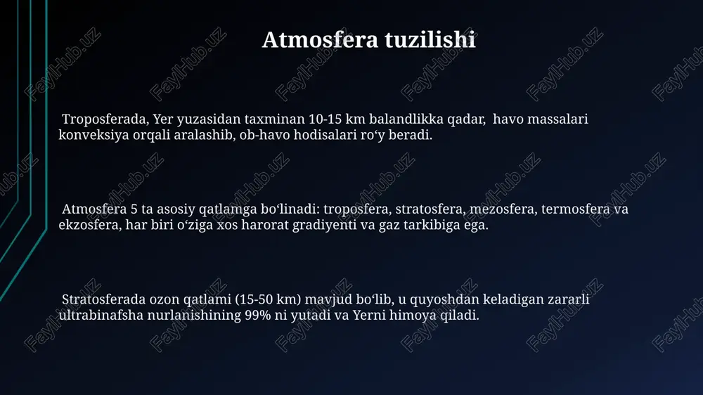 chida global isishning tezlashuvi antropogenik omillar, ya'ni inson faoliyati natijasida yuzaga kelgan co2 va boshqa issiqxona gazlari emissiyasi bilan chambarchas bog'liq. ipcc hisobotlariga ko'ra, global isishning 2°c dan yuqori ko'tarilishi ekstremal ob-havo hodisalari chastotasini va intensivligini sezilarli darajada oshiradi, bu esa millionlab odamlarning hayotiga tahdid soladi. global isish tufayli yerning o'rtacha harorati 1850-yilga nisbatan 1,1°c ga oshdi, bu esa muzliklarning tez erishi va dengiz sathining ko'tarilishiga olib kelmoqda. iqlim o'zgarishi ta'siri iqlim o'zgarishi tufayli o'zbekistonda 2050 yilga kelib o'rtacha harorat 2-3°c ga ko'tarilishi va suv resurslarining 15-20% ga kamayishi kutilmoqda. ekstremallashgan ob-havo hodisalari, ya'ni qurg'oqchilik, sel va to'fonlarning soni va intensivligi 2-3 barobar ortishi prognoz qilinmoqda. qishloq xo'jaligida hosildorlikning pasayishi, 10% gacha suv tanqisligi va ekinlarning suvga bo'lgan ehtiyojining o'zgarishi kabi salbiy ta'sirlar kuzatilmoqda. bulutlar va yog'inlar yog'ingarchilikning miqdori yillik o'rtacha 500 mm dan 2000 mm gacha o'zgarib turadi va mintaqaning iqlim sharoitlari, balandligi va yaqin atrofdagi suv havzalari kabi …