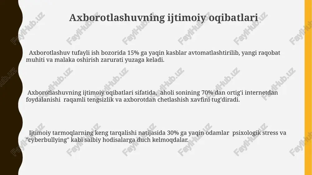 shuvisining kelajagi, taxminan 2050-yilga kelib, sun'iy intellektning jadal rivojlanishi bilan bog'liq holda, ma'lumotlarni qayta ishlash tezligining 1000 baravar oshishiga olib kelishi mumkin. "metaverse" kabi virtual dunyolarning rivojlanishi, 2040-yilga kelib, jahon aholisining 30% dan ortig'ini qamrab olishi va yangi ijtimoiy va iqtisodiy munosabatlarni shakllantirishga olib kelishi mumkin. e'tiboringiz uchun rahmat @taqdimot_robot