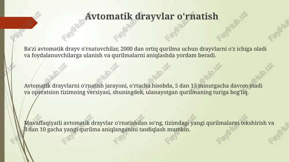 3-toifa xatolarni keltirib chiqarishi mumkin. linuxdagi drayvlarni o'rnatish debian/ubuntu kabi taqsimotlarda `apt` paket menejeri orqali 1000 dan ortiq drayverni osongina o'rnatishingiz mumkin, bu esa jarayonni soddalashtiradi va xato ehtimolini kamaytiradi. kernel modulini qo'lda yuklash uchun `insmod` buyrug'idan foydalanishingiz mumkin, lekin bu faqatgina mutaxassislar uchun tavsiya etiladi, chunki noto'g'ri ishlatilishi tizimni 0x00000000 xatosi bilan o'chirib qo'yishi mumkin. linuxda ko'plab qurilmalar avtomatik ravishda aniqlanadi va 3.10 yadrosi yoki undan yuqori versiyalarida o'rnatilgan drayvlar yordamida ishlaydi, ammo ba'zi hollarda qo'lda o'rnatish talab qilinishi mumkin. drayvlarni aniqlash usullari kompyuterning xarakteristikalarini (protsessor, operatsion tizim versiyasi) aniqlab, tegishli drayverlarni ishlab chiqaruvchining veb-saytidan model raqami (masalan, xyz-1234) bo'yicha topish mumkin. ba'zi drayverlarni, masalan, tarmoq kartalari drayverlarini, ip-manzil va mac-manzil kabi tarmoq parametrlari orqali aniqlash mumkin. bu usul, asosan, tarmoqqa ulangan qurilmalar uchun qo'llaniladi. drayverlarni aniqlashning bir usuli – qurilma menejeridan (device manager) foydalanishdir. u yerda noma'lum qurilmalar sariq belgisi bilan belgilanadi va ular uchun 32-bit yoki 64-bit …