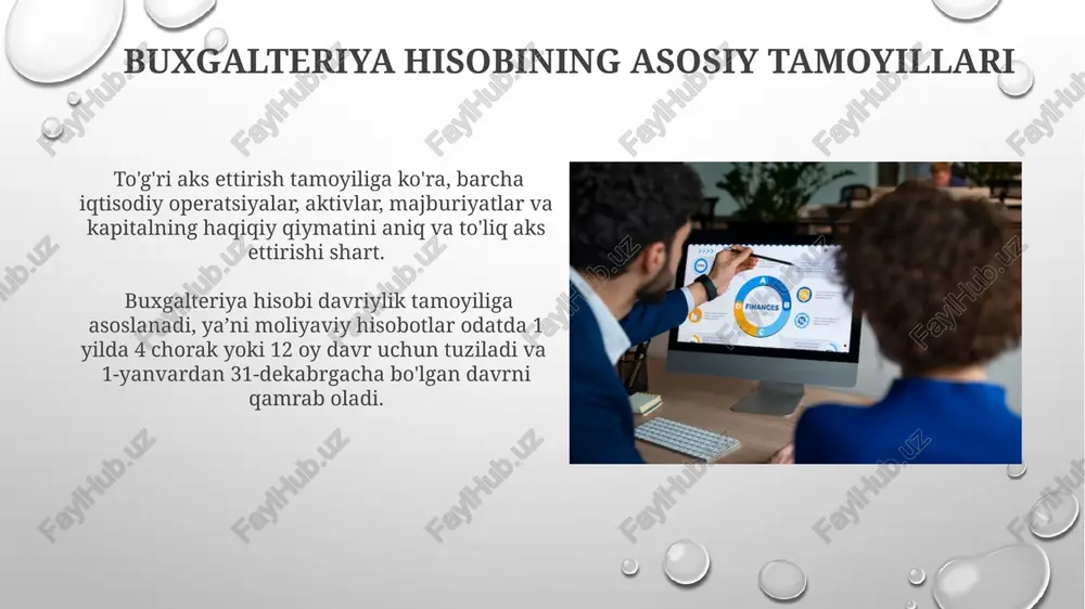 oshiradi va 200.000 so'mdan yuqori bo'lgan operatsiyalar uchun qo'shimcha tasdiqlashni talab qiladi. daromad va xarajatlar hisobi tovarlarni sotishdan olingan daromad va tovarlar tannarxini hisobga olishda fifo yoki lifo usullaridan biri qo'llanilishi mumkin, bu esa yakuniy moliyaviy ko'rsatkichlarga ta'sir qiladi va natijada soliq miqdorini o'zgartiradi. daromad va xarajatlar hisobi korxona faoliyatining moliyaviy natijalarini aniqlash uchun ishlatiladi, unda 1-chorak uchun sof daromad 50 mln. so'mni tashkil etgan bo'lsa, bu raqam yillik rejaga nisbatan 10% kam. aktivlar, passivar va kapital kompaniyaning moliyaviy holatini tahlil qilishda aktivlarning tarkibi (aylanma va uzoq muddatli aktivlar), shuningdek, kapitalning manbalari (o'z kapitali va qarz mablag'lari) muhim ahamiyatga ega bo'lib, ularning nisbati rentabellik ko'rsatkichlariga ta'sir qiladi. agar kompaniyaning aktivlari 50.000 so'm, kapitali esa 30.000 so'm bo'lsa, demak uning passivlari 20.000 so'mni tashkil etadi (aktivlar = passivlar + kapital). kompaniyaning buxgalteriya hisobi tizimi kompaniyaning buxgalteriya hisobi tizimi, xususan, kichik va oʻrta biznes uchun soddalashtirilgan 100 dan kam xodimli korxonalar uchun …