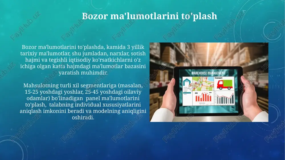ga olish uchun dummy o'zgaruvchilardan foydalanib, 4 ta fasl uchun alohida koeffitsiyentlarni aniqlash orqali model aniqligi oshiriladi. ma'lumotlarni tayyorlash va tozalash narx va miqdor kabi o'zgaruvchilarning o'zaro bog'liqlik koeffitsiyentini (masalan, pearson korrelyatsiyasi) hisoblash orqali ma'lumotlarning multikollinearity darajasini baholash muhim. ma'lumotlarni log-transformasiya qilish yoki standartlashtirish kabi ma'lumotlarni oldindan qayta ishlash usullarini qo'llash orqali, o'zgaruvchilarning tarqalishini yaxshilash va modelning samaradorligini oshirish mumkin. siyosat tavsiyalariga oid xulosalar model natijalari, narxning 10% ga oshishi bilan talabning 5% ga kamayishini ko'rsatdi, bu esa narx elastikligini -0,5 deb baholashga imkon beradi, shuning uchun narx siyosatini ehtiyotkorlik bilan o'ylab ko'rish tavsiya etiladi. ta'minot funksiyasini tahlil qilish, ishlab chiqarish hajmini 20% ga oshirish uchun xarajatlarning 15% ga o'sishi kerakligini ko'rsatdi, bu esa ishlab chiqarish hajmini oshirish bo'yicha siyosatni qayta ko'rib chiqishni talab qiladi. modelning parametrlarini baholash heteroskedastiklik va avtokorrelyatsiya kabi modelning taxminlarini buzishi mumkin bo'lgan muammolarni aniqlash va tuzatish uchun diagnostika testlarini o'tkazish parametrlarning aniq baholanishini ta'minlaydi. parametrlarning …