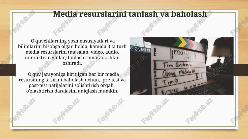 avodxonligi darslarida "faktlardan farqlash", "ma'lumot manbalarini baholash" kabi 3 ta asosiy ko'nikma rivojlantirilishi va kamida 10 ta turli xil media manbasini tahlil qilish amaliyoti o'tkazilishi zarur. so'nggi 5 yil ichida media iste'moli 2 baravar oshgan bo'lsa-da, maktablardagi media savodxonligi dasturlari faqat 20% o'quvchilarni qamrab olgan. bu esa, tanqidiy fikrlashning yetarli darajada rivojlanmaganligini ko'rsatadi. o'quv jarayonida media madaniyatining o'rni o'quv jarayonida media savodxonligi 21-asr ko'nikmalaridan biri hisoblanib, talabalarning axborotni tanqidiy tahlil qilish, yangi texnologiyalar bilan samarali ishlash qobiliyatini 30% ga oshiradi. interaktiv o'quv materiallari, jumladan, videolar, podkastlar va onlayn o'yinlar, o'quv jarayonining samaradorligini 25% ga oshirib, talabalarni faol ishtirok etishga undaydi. o'qitishda ijodkorlik va media vositalari bloglar, podkastlar va video darsliklar kabi raqamli resurslardan foydalanish o'quvchilarning mustaqil o'rganish ko'nikmalarini rivojlantirishga va 10 ta yangi bilim manbasiga kirish imkoniyatini beradi. o'quv jarayoniga 3d modellashtirish va virtual reallik texnologiyalarini qo'llash o'quvchilarning faol ishtirokini 20% ga oshirib, bilim o'zlashtirish samaradorligini 15% ga yaxshilaydi. e'tiboringiz …