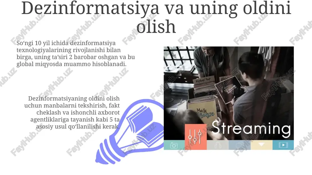 jasiga ega. axborot manbalarining 70% dan ortig'i raqamli muhitda mavjud bo'lib, ularning ishonchliligi turli algoritmlar va manba tekshiruvi orqali baholanadi. axborot tarqalishining tezligi va samaradorligi onlayn platformalardagi yangiliklarning o'qilish darajasi va sharhlar soni, axborotning qabul qilinish samaradorligini baholashda muhim ko'rsatkich bo'lib, 70% dan yuqori ko'rsatkich yuqori samaradorlikni bildiradi. axborotning ijtimoiy tarmoqlar orqali tarqalish tezligi, o'rtacha 15 minut ichida millionlab foydalanuvchilarga yetishi mumkin, bu esa samaradorlikni sezilarli darajada oshiradi. ijtimoiy tarmoqlarning ta'siri 01 02 ijtimoiy tarmoqlar orqali axborot tarqalish tezligi o'rtacha 15-20 daqiqada millionlab odamlarga yetishi mumkin, bu an'anaviy ommaviy axborot vositalariga nisbatan ancha yuqori ko'rsatkich hisoblanadi. sales 1st qtr 2nd qtr 100 0 sales 1st qtr 2nd qtr 100 0 axborot xavfsizligi va shaxsiy ma'lumotlar himoyasi shaxsiy ma'lumotlar himoyasi qonunlari, masalan, gdpr yoki qozog'istonning shaxsiy ma'lumotlar to'g'risidagi qonuni, 5 million dollargacha jarima solishni o'z ichiga oladi. kiberxavfsizlik tahdidi darajasi 2023 yilda 35% ga oshgan bo'lib, bu korxonalar uchun kuchliroq axborot …