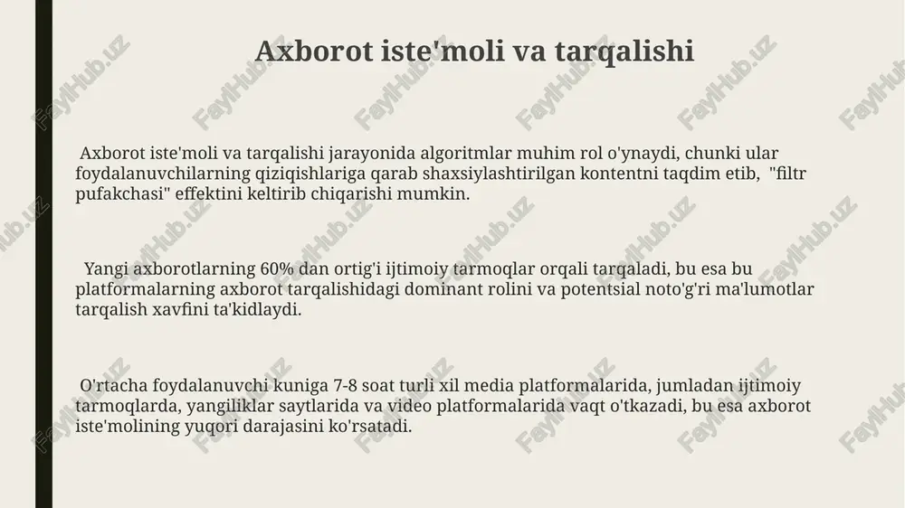 r onlayn xizmatlar orqali 24/7 dasturlar va ma'lumotlarga kirish imkoniyati yaratilgan bo'lib, bu foydalanuvchilar uchun vaqt tejash va samaradorlikni oshirishga xizmat qiladi. onlayn savdo platformalaridagi o'rtacha 30 dan ortiq to'lov tizimlari integratsiyasi mijozlarga xarid qilish jarayonini ancha oson va tezlashtiradi. jahon bo'ylab 5 milliarddan ortiq mobil qurilma foydalanuvchilari onlayn kommunikatsiya va masofadan turib ishlash imkoniyatlaridan foydalanadilar. e'tiboringiz uchun rahmat @taqdimot_robot