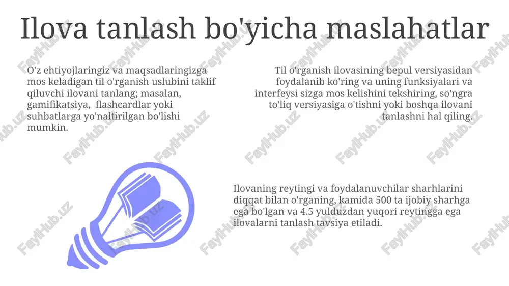dan ortiq so'z boyligini, o'rganish tarixini va boshqa sezgir ma'lumotlarni saqlaydi, shuning uchun dasturning ma'lumotlarni himoya qilish siyosatini diqqat bilan o'qib chiqish muhimdir. ba'zi tillarni o'rganish ilovalari, foydalanuvchilarning roziligisiz, 3-taraf reklamalari orqali foydalanuvchi ma'lumotlarini, jumladan, geolocation va qidiruv so'rovlarini, to'playdi va ulashadi, bu esa maxfiylikni buzishi mumkin. o'rtacha 50 million foydalanuvchiga ega bo'lgan tillarni o'rganish ilovasi kiberhujumlarga, ma'lumotlar o'g'irlanishiga va maxfiy ma'lumotlarning oshkor bo'lishiga nisbatan zaif bo'lishi mumkin, shuning uchun kuchli parol va ikki omilli autentifikatsiyadan foydalanish tavsiya etiladi. til o'rganish uchun mobil ilovalarning samaradorligi mobil ilovalar yordamida tillarni o'rganishning muvaffaqiyat darajasi, o'rtacha 70% ga yetishi, muntazam mashg'ulotlar va to'g'ri dastur tanlashga bog'liq ekanligini tadqiqotlar ko'rsatmoqda. interaktiv o'yinlar va testlarni qo'llash orqali, tillarni o'rganish samaradorligi 25% ga oshadi, bu esa an'anaviy usullar bilan taqqoslaganda ancha yuqori ko'rsatkich hisoblanadi. mobil tillarni o'rganish ilovalarining samaradorligi, foydalanuvchilarning kuniga o'rtacha 15-30 daqiqa mashg'ulot o'tkazishi bilan 6 oy ichida sezilarli darajada lug'at boyligini (1000-2000 so'z) …