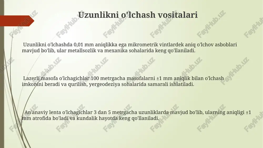 c dan ±1°c gacha o'zgarib turadi va bu o'lchov vositasining turiga va sifatiga bog'liq. raqamli harorat o'lchagichlari analog termometrlarga nisbatan 10 baravar yuqori aniqlikka ega bo'lib, 0.01°c gacha bo'lgan aniqlikni ta'minlaydi va ko'pincha ilmiy tadqiqotlarda ishlatiladi. e'tiboringiz uchun rahmat @taqdimot_robot