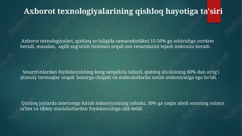 lar va yangi g'oyalar o'rtasidagi ziddiyat an'anaviy qishloq jamoasining 70% ga yaqini oilaviy qadriyatlarga asoslangan bo'lsa, shaharlashuv jarayoni bilan bog'liq yangi g'oyalar individualizm va raqobat kabi tushunchalarni olib kirdi, bu esa avlodlar o'rtasida keskinliklarni keltirib chiqardi. an'anaviy nikoh va oilaviy munosabatlarga nisbatan 2 baravar ortishi kuzatilgan erkin tanlov va mustaqil hayot kechirish istagi, qishloq jamoasining ijtimoiy tuzilmasiga jiddiy tahdid solmoqda. qishloq xo'jaligi ishlab chiqarishining 30% ga kamayishi va sanoatlashtirishning tez sur'atlar bilan o'sishi tufayli yoshlar an'anaviy kasb-hunarlarni tark etib, shaharga ko'chib ketishmoqda, bu esa qishloq madaniyatining uzluksizligini xavf ostiga qo'ymoqda. qishloq aholisining turmush tarzining o'zgarishi qishloq xo'jaligida zamonaviy texnologiyalarni joriy etilishi natijasida, mehnat unumdorligi 2,5 baravar oshgan bo'lsa-da, qishloq xo'jaligi bilan bog'liq kasblarning nufuziga salbiy ta'sir ko'rsatmoqda. qishloq aholisining 70% dan ortig'i 20 yil ichida shaharlarga ko'chib o'tgan bo'lib, bu qishloq jamoalarining demografik tuzilmasini sezilarli darajada o'zgartirdi. mobil aloqa va internetning keng tarqalishi tufayli, 90% dan ortiq qishloq aholisi global …