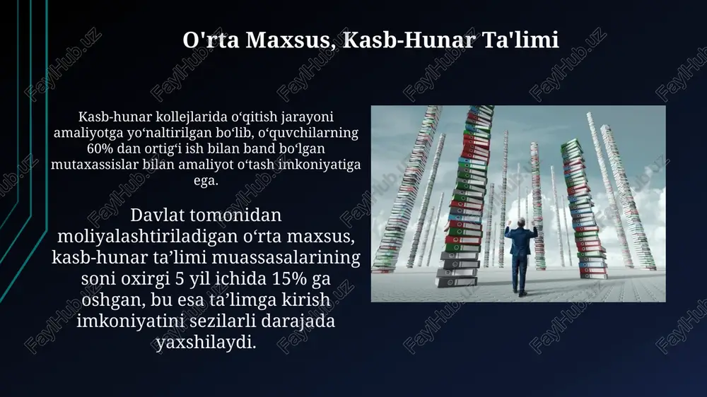yicha o'qitiladi. oliy ta'lim muassasalari soni 2023 yilda 100 dan ortiq bo'lib, ularning 50 dan ortig'i davlat oliy ta'lim muassasasi hisoblanadi. e'tiboringiz uchun rahmat @taqdimot_robot image1.jpg image2.jpg image3.jpg image4.jpg image5.jpg image6.jpg image7.jpg image8.jpg image9.jpg image10.jpg