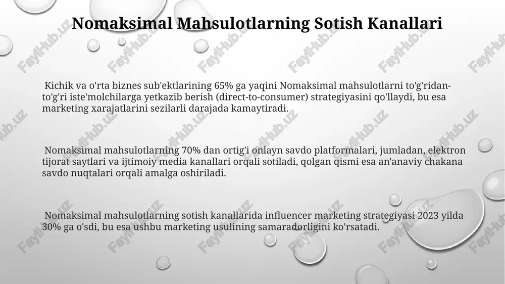l mahsulotlarning ishlab chiqarish xarajatlari, o'rtacha 15% ga, standart mahsulotlarga nisbatan yuqori bo'lib, bu qo'shimcha mehnat va noyob materiallar bilan bog'liq. nomaksimal mahsulotlarning ishlab chiqarish jarayoni nomaksimal mahsulotlar ishlab chiqarish jarayonida 30% gacha xom ashyo tejalishi kuzatilib, o'rtacha 15% ishlab chiqarish vaqtini qisqartirishga erishiladi. sifat nazorati jarayonida 5 dan ortiq parametrlar bo'yicha sinovlar o'tkazilib, mahsulotning 98% darajada standartlarga mosligi ta'minlanadi. ishlab chiqarishning avtomatlashtirilgan bosqichlari 70% ni tashkil etib, inson omili xatosining 20% ga kamayishiga olib keladi. nomaksimal mahsulotlarning kelajagi va rivojlanishi raqamli iqtisodning rivojlanishi tufayli, nomaksimal mahsulotlarning 30% dan ortig'i onlayn savdo platformalari orqali sotilmoqda, bu esa marketing strategiyasini o'zgartirishni talab qiladi. nomaksimal mahsulotlar ishlab chiqarishda ekologik toza materiallar va energiya tejaydigan texnologiyalarni qo'llash, kelgusi 5 yil ichida chiqindilarni 10% ga kamaytirishga yordam beradi. nomaksimal mahsulotlar bozorining 2025-yilga borib 15% ga o'sishi prognoz qilinmoqda, bu esa yangi texnologiyalar va innovatsiyalarni jadal rivojlanishi bilan bog'liq. bozor tadqiqoti va nomaksimal mahsulotlar bozor …