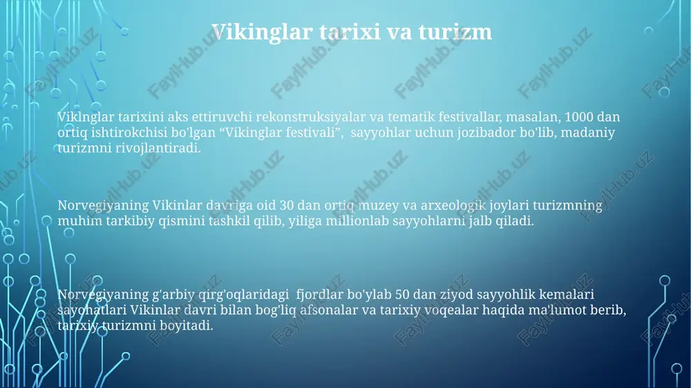 h o'rinlarini yaratadi, bu milliy bandlikka ijobiy ta'sir ko'rsatadi. norvegiya oshxonasi va milliy taomlari norvegiya oshxonasida 200 dan ortiq turdagi pishloq ishlab chiqariladi, ularning ko'pchiligi sut mahsulotlariga boy, mahalliy fermer xo'jaliklarida tayyorlanadi. tradisiyonal norvegiya taomlari orasida "smalahove" (qurigan qo'y boshi) va "lutefisk" (ishlangan treska baliqi) kabi o'ziga xos va noyob taomlar ham mavjud. norvegiya oshxonasida dengiz mahsulotlari, ayniqsa, losos va seld baliqlari, milliy taomlarning 70% dan ortig'ini tashkil etadi, ularni turli xil usullar bilan tayyorlash mumkin. norvegiyaning milliy bog'lari va tabiat qo'riqxonalari yurtning ko'plab qo'riqxonalari, jumladan, milliy bog'lar va biosfera qo'riqxonalari, noyob arktika-alp flora va faunasi turlarining 200 dan ortiq xilini muhofaza qiladi. norvegiyaning milliy bog'lari va tabiat qo'riqxonalari ekologik turizmni rivojlantirishga, atrof-muhitni muhofaza qilishga va bioxilma-xillikni saqlashga hissa qo'shadi, yillik tashrif buyuruvchilar soni millionlab odamlarni tashkil qiladi. norvegiyaning 47 ta milliy bog'i bor, ularning umumiy maydoni 30 000 kvadrat kilometrdan ortiqni tashkil etadi, bu mamlakat hududining 10 foizidan ko'prog'ini …