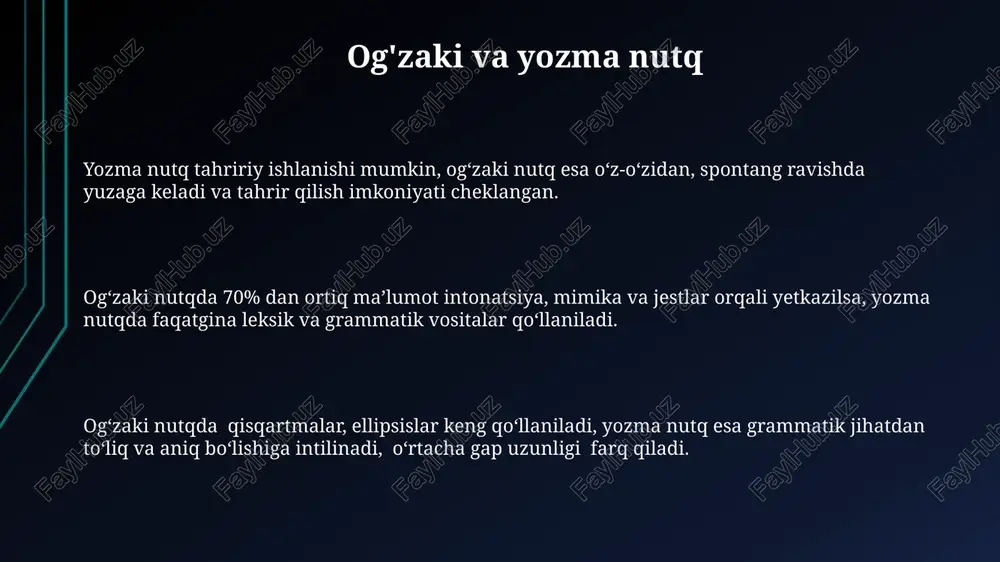 nutqqa ta'sirini o'rganishdir. nutq madaniyati tushunchasi nutq madaniyatining rivojlanishiga individual va ijtimoiy omillar, jumladan, 20 dan ortiq turli adabiyot turlarini o'qish ta'siri katta. nutq madaniyatini o'rganishda leksik boylik, grammatik to'g'rilik va uslubiy xilma-xillik kabi 5 ta asosiy parametr hisobga olinadi. nutq madaniyati tilning 3 ta asosiy funksiyasi – kommunikativ, kognitiv va estetik funksiyalarining o'zaro bog'liqligi va ularning jamiyatdagi rolini o'rganadi. funksional uslublar funktsional usullarda 3 ta asosiy tip – badiiy, rasmiy va ilmiy – ajratiladi, ularning har biri leksika, sintaksis va uslubiy xususiyatlari bilan farqlanadi. funktsional uslublarning o'zaro o'tish holatlari mavjud bo'lib, ularning chegaralari har doim ham aniq belgilanmagan va kontekstga bog'liq. funktsional uslublar matnning maqsadi va auditoriyasiga qarab tanlanadi; masalan, rasmiy xat-xabarlarda rasmiy uslub, ilmiy maqolalarda ilmiy uslub qo'llaniladi. nutqning ekspressiv-emotsional vositalari nutqning ekspressiv-emotsional vositalariga intonatsiya, pauza va mantiqiy urg‘u kabi 3 ta asosiy element kiradi, ularning har biri 7 dan ortiq turga ega bo‘lishi mumkin. emotsional ifodalanishda 5 …