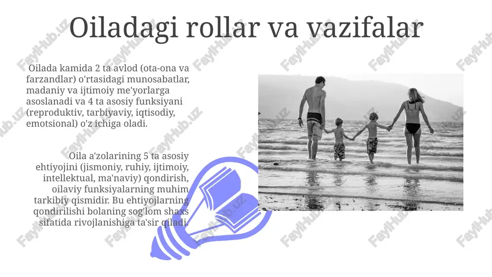 mkorlik va investitsiyalar milliy iqtisodiyotning 5-10% ni tashkil etib, mamlakat iqtisodiy o'sishida muhim rol o'ynaydi. oila a'zolarining mehnat faoliyati va tadbirkorlik sub'ektlari sifatida ishtiroki, davlat byudjetiga 20-30% oralig'ida soliq to'lovi sifatida hissa qo'shadi. oila va davlat munosabatlari oilaviy zoʻravonlikka qarshi kurashish maqsadida davlat tomonidan 200 dan ortiq reabilitatsiya markazlari tashkil etilgan boʻlib, ular yiliga 5000 dan ortiq odamga xizmat koʻrsatadi. davlat tomonidan oilaga koʻrsatilayotgan moddiy yordam hajmi, yaʼni nafaqalar va subsidiyalar umumiy byudjetning 5% dan ortiq qismini tashkil etadi. zamonaviy oiladagi o‘zgarishlar 01 02 bolalar sonining kamayishi (oʻrtacha 1,8 ga yaqin) va ta'limga sarflanayotgan xarajatlarning oshishi (odatda, byudjetning 30% dan ortigʻi) zamonaviy oila strategiyasini oʻzgartirib, bolalarga koʻproq investitsiya qilishga olib keladi. sales 1st qtr 2nd qtr 100 0 sales 1st qtr 2nd qtr 100 0 e'tiboringiz uchun rahmat @taqdimot_robot image4.jpg image5.jpg image6.jpg image7.jpg image8.jpg image9.jpg image10.jpg image11.jpg image12.jpg image13.jpg image14.jpg image15.jpg image1.jpeg image2.jpeg image3.jpeg