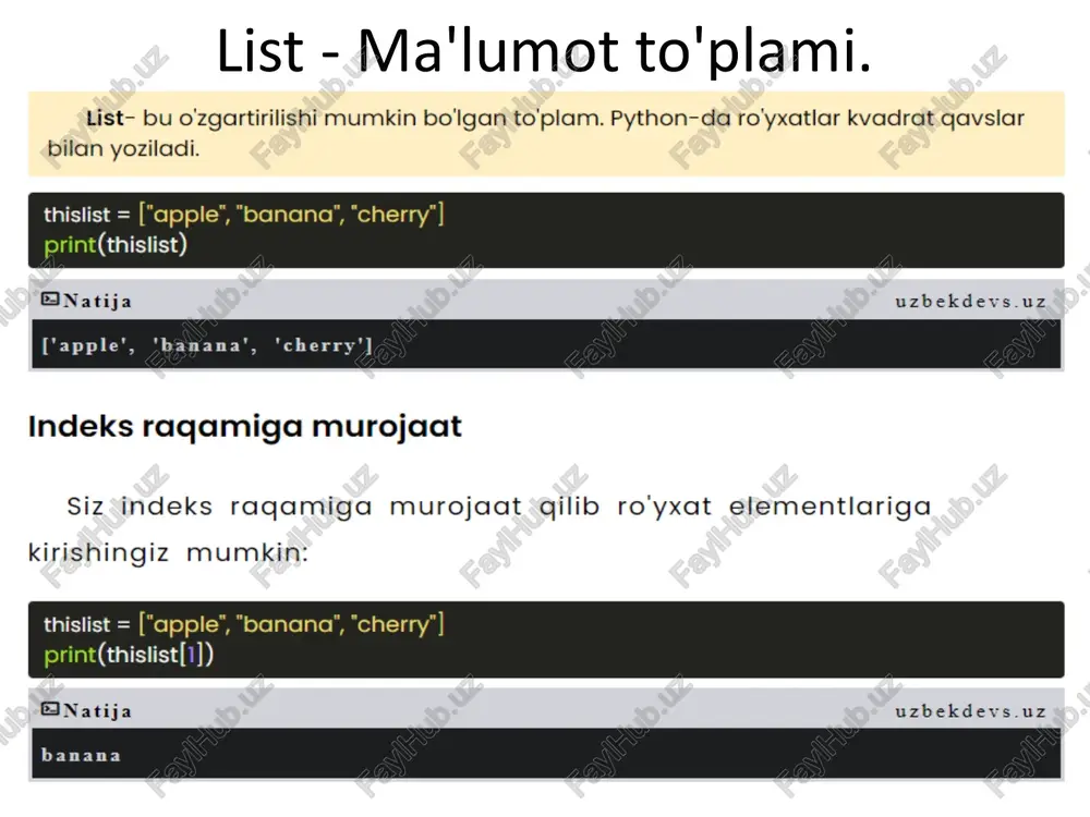 list(ro'yxat) va tuple(kortejlar) - Page 3