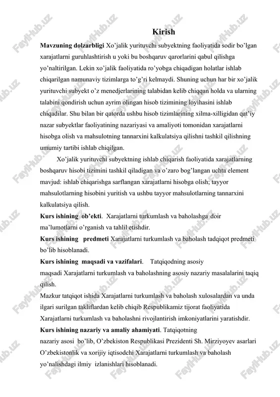 bundan tanshchari, moliyaviy faoliyat bo‘yicha hamda favqulodda xarajatlar alohida hisobga olinadi. yukoridagilardan kelib chiqib xarajatlar quyidagicha guruxlanadi: 1. mahsulot ishlab chshcharish tannarxiga kiritiladigan xarajatlar: a) bevosita va bilvosita material xarajatlar; b) bevosita va bilvosita mehnat haqi xarajatlari; v) boshqa bevosita va bilvosita xarajatlar, shu jumladan ishlab chiqarish xususiyatiga ega bo‘lgan ustama xarajatlar. bevosita xarajatlar deb, mahsulotning ayrim turlari tannarxiga to‘g‘ridan-to‘g‘ri, bevosita o‘tkaziladigan xarajatlarga aytiladi. bilvosita, ya’ni egri xarajatlar deb, hisobot oyi davomida yigib-taqsimlovchi hisobvaraqlarda hisobga olinib, tannarxni kalkulyatsiya qilishda, mahsulotning ayrim turlari tannarxiga biron-bir ko‘rsatkichga mutanosib ravishda taqsimlash yuli bilan o‘tkaziladigan xarajatlarga aytiladi. 2. davr xarajatlari (operatsion xarajatlar): a) mahsulot sotish xarajatlari; b) ma’muriy yoki boshqaruv xarajatlari; v)boshqa operatsion xarajatlar va zararlar; 3. moliyaviy faoliyat bo‘yicha xarajatlar: a) foizlarni to‘lash bo‘yicha xarajatlar; b) xorijiy valyuta bilan operatsiyalar bo‘yicha kurslardagi salbiy farqlar; v) qimmatbaho qog‘ozlarga qo‘yilgan mablag‘larni qayta baholash natijasidagi zararlar; g) moliyaviy faoliyat bo‘yicha boshqa xarajatlar; 4. favqulodda xarajatlar daromad …