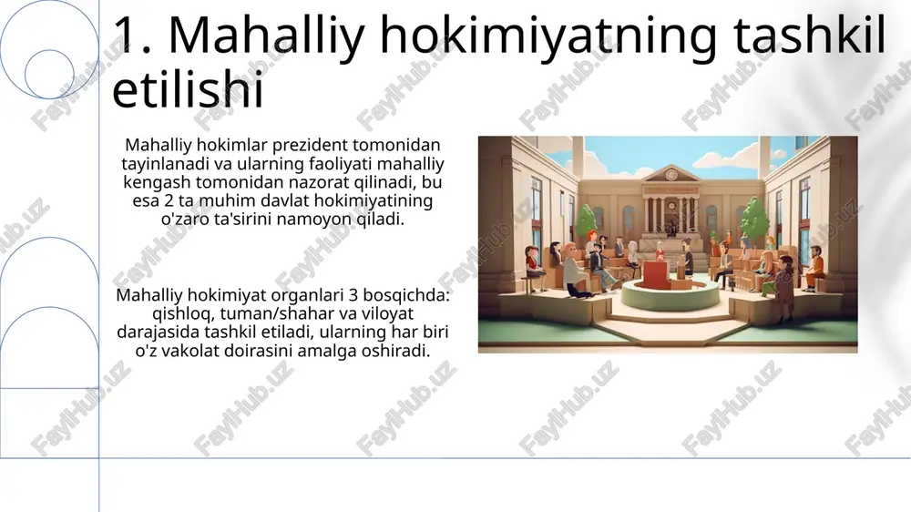 0% ni tashkil etadi, bu 20 ta maxsus tayyorgarlik o'tkazilganini bildiradi. 11.mahalliy davlat xizmatlari qonunchilikka ko'ra, mahalliy davlat xizmatlari organlari byudjetning 25% gacha miqdorida mablag'larni mustaqil boshqarish huquqiga ega. mahalliy hokimiyat vakolatlari doirasida 5000 dan ortiq qaror va farmoyishlar qabul qilinib, ijro etiladi. 12.ekologiya va atrof muhit muhofazasi atrof-muhitni muhofaza qilish bo'yicha mahalliy byudjetning 5-10% i chiqindilarni qayta ishlash zavodlarini qurish va ularni modernizatsiya qilishga sarflanadi, bu esa qattiq maishiy chiqindilar hajmini 10% ga kamaytiradi. mahalliy ekologiya qo'mitalari har yili o'rtacha 3000 ga yaqin atrof-muhitga oid huquqbuzarliklarni aniqlab, ularga nisbatan 70% dan ortiq hollarda ma'muriy jazo choralarini qo'llaydi. 13.ta'lim va sog'liqni saqlash viloyat miqyosida sog'liqni saqlash byudjeti 20% ga oshdi, bu esa yangi tibbiyot uskunalari sotib olish va tibbiy xizmatlarni takomillashtirish imkonini beradi. ta'lim sohasida 2023-yil davomida 1500 dan ortiq yangi maktabgacha ta'lim muassasalari ochildi, bu bolalarni maktabga tayyorlash sifatini yaxshilashga qaratilgan davlat dasturlarining bir qismidir. 14.mahalliy hokimiyat vakolatlari mahalliy …