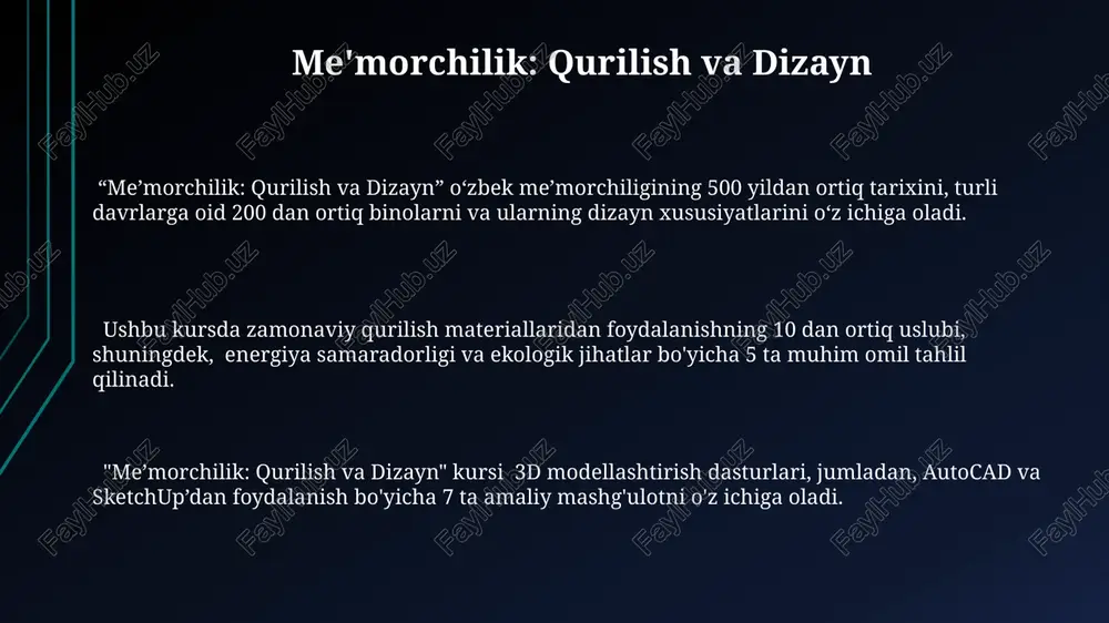 driyatlarning (masalan, mehr-oqibat, hurmat, mas'uliyat) 5 ta asosiy turi, avlodlar o'rtasidagi uzluksizlikni ta'minlab, madaniy merosni saqlashda muhim rol o'ynaydi. oila, jamiyatning asosiy hujayrasi sifatida, 2-3 avlodni o'z ichiga olgan murakkab ijtimoiy tuzilmaga ega bo'lishi mumkin va bu uning barqarorligi va rivojlanishiga ta'sir qiladi. taom: ta'm va an'analar “taom: ta’m va an’analar”da turli xil taomlarning kaloriya miqdori, ozuqaviy qiymati va sogʻliq uchun foydali tomonlari haqida qimmatli ma’lumotlar, shuningdek, 15 dan ortiq oʻzbekcha non turlari haqida batafsil bayon etilgan. “taom: ta’m va an’analar” koʻplab oʻzbek milliy taomlarini, jumladan, 50 dan ortiq palov turlarini, shuningdek, manti, samsa kabi xamir ovqatlarini oʻz ichiga oladi, ularning har biri oʻziga xos retsept va tayyorlash texnologiyalariga ega. kitobda taqdim etilgan 100 dan ziyod retseptlar oilaviy an’analar, mintaqaviy o'zgarishlar va tarixiy rivojlanishni aks ettirib, oʻzbek oshxonasining boyligi va xilma-xilligini namoyish etadi. musiqa: ohang va ritm musiqa ijrosi davomida, taxminan 3 dan 7 gacha musiqachilarning birgalikdagi ijrosi kuzatiladi, ularning …
