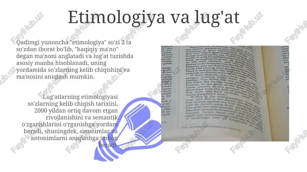 mutaxassislar ishtirok etadi. lug'at maqsadi va auditoriyasi lug'at maqsadi aniq ma'lumotlarni, taxminan 50 000 dan ortiq so'z va iboralarni, ularning talaffuzi, grammatik xususiyatlari va ma'nolarini o'z ichiga olgan holda, ma'lum bir tilning leksikasini to'liq yoritganda, ma'lum bir auditoriyaga mo'ljallangan bo'lishi mumkin. ba'zi lug'atlar, masalan, ixtisoslashgan sohalarga oid lug'atlar (texnika, tibbiyot), ma'lum bir auditoriyaga, ya'ni mutaxassislarga yo'naltirilgan bo'lib, ularning lug'aviy ehtiyojlariga javob beradi va 2000 dan ortiq maxsus terminlarni o'z ichiga olishi mumkin. leksikografiya kelajagi sun'iy intellekt texnologiyalaridan foydalanish orqali lugʻatlarning avtomatlashtirilgan tuzilishi, ya'ni 5-10 yilda lugʻat yaratish jarayoni 70% ga tezlashadi va uni yaratish xarajatlari ancha kamayadi. leksikografiyaning kelajagi korpus lingvistikasi va kompyuter texnologiyalarining jadal rivojlanishi bilan chambarchas bogʻliq boʻlib, yaqin 10 yil ichida 50% ga yaqin lugʻatlar elektron shaklda yaratiladi va tarqatiladi. leksikografiya nima? 01 02 leksikografiya jarayoni, ma'lumotlar bazasini yaratish, so'zlarni tanlash, ma'nolarni aniqlash va lug'at kirish maqolalarini tuzish kabi 7 ta asosiy bosqichdan iborat. sales 1st qtr …
