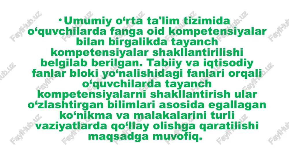 yuritish ko‘nikma­la­rini rivojlantirish uchun, ta’lim-tarbiya jarayonida rivojlantiruvchi ta’lim texnologiyasini qo‘llash zarur. suvda hamda quruqlikda yashovchilar, sudralib yuruvchilar va qushlarning tuzilishini taqqoslang. ular o‘rtasidagi o‘xshashlik va farqlarni aniqlang. № taqqoslanadigan jihatlar suvda hamda qu­ruq­likda yashov­chi­lar sudralib yuruvchilar qushlar 1 tana qoplami. 2 hazm qilishi . 3 qon aylanishi 4 yuragi. 5 nafas olishi. 6 ayirishi. 7 nerv sistemasi 8 sezgi organlari. 9 ko‘payishi. 2-topshiriq. nima sababdan qushlarning hayvonot olamida hukmronligini aniqlang. aramorfoz idioadaptatsiya biologik progress umumiy degeneratsiya o‘quvchilarda mustaqil fikr yuritishni rivojlantirish uchun o‘qituvchi har bir mavzuni o‘rganishda muammoli vaziyatlarni vujudga keltirishi va o‘quvchilarning bilish faoliyatini muammoli vaziyatlarni hal qilishga yo‘llashi lozim. quyida berilgan o’simliklarni o’zaro taqqoslang va izohlang. prokariot hamda eukariot organizmlarni taqqoslang. mantiqiy fikr yuritish mantiqiy fikr yuritish (muammoni hal etishning ichki va tashqi mantiqini hisobga olgan holda mantiqan dalillash, usullarning mantiqan ketma-ketligini aniqlash). o’quvchilar o’zlashtirilishi lozim bo’lgan o’quv materiallar yuzasidan topshiriqlar. tizimli fikr yuritish tizimli fikr yuritish (o‘rganilgan …