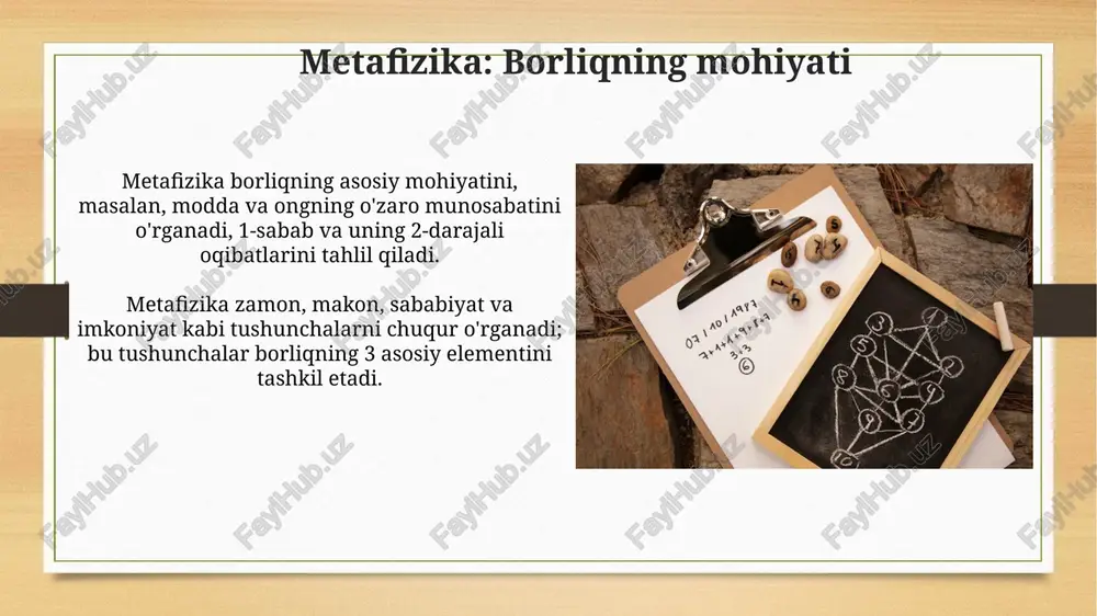 iyati fan falsafasi, ilmiy bilimlarning mohiyatini o'rganadi, 17-asrda shakllandi va empirizm (tajriba) va ratsionalizm (aql) kabi 2 asosiy yo'nalishni qamrab oladi. demarkatsiya muammosi fanning soxta ilmlardan ajratishning 3 asosiy mezonini (verifikatsiya, falsifikatsiya, paradigmalar) ko'rib chiqadi, bu esa ilmiy bilimlarning chegaralarini aniqlashga yordam beradi. falsafaning tarixi: asosiy yo'nalishlar va oqimlar islom falsafasi 9-12-asrlarda gullab-yashnadi, unda al-kindiy, al-farobiy va ibn sino kabi mutafakkirlar aristotel falsafasini islomiy ta'limotlar bilan uyg'unlashtirishga harakat qilishdi. o'rta asrlar falsafasi xristian diniy ta'limotlariga asoslanib, avgustin va foma akvinskiy kabi namoyandalar e'tiqod va aql o'rtasidagi munosabatlarni o'rganishga bag'ishlangan. inson falsafasi: insonning mohiyati va maqsadlari inson falsafasi insonning mohiyatini 3 xil jihatdan: biologik, ijtimoiy va ma'naviy mavjudot sifatida o'rganadi, uning o'ziga xosligini aniqlashga intiladi. insonning maqsadi falsafada 2 ta asosiy yo'nalishda ko'rib chiqiladi: birinchisi, shaxsiy baxtga erishish, ikkinchisi, jamiyatga foyda keltirish orqali kamolotga yetishish. erkin iroda va determinizm erkin iroda falsafasi 2 asosiy qarashni o'z ichiga oladi: libertarianizm, insonlar tanlash …
