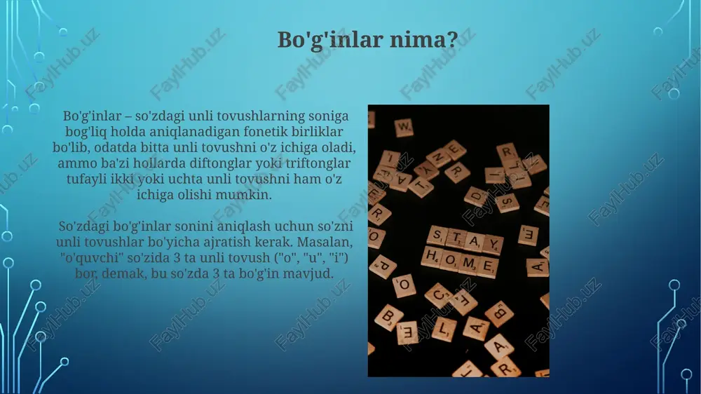 niqlashda muhim rol oʻynaydi, masalan, "qalam" va "qalam" soʻzlaridagi stress farqi ularning maʼnolarini oʻzgartiradi. e'tiboringiz uchun rahmat @taqdimot_robot image3.jpg image4.jpg image5.jpg image6.jpg image7.jpg image8.jpg image9.jpg image10.jpg image11.jpg image2.png