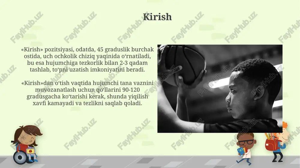 tdan ustunlikka erishish. ushbu taktika 1-2 uzatma orqali raqib mudofaasini buzishga qaratilgan, bunda to'pni olgan o'yinchi tezkorlik bilan oldinga harakatlanishi shart. pozitsion hujum pozitsion hujumda jamoa himoyani yorib o'tish uchun oldindan belgilangan kombinatsiyalarni 5-10 soniya davomida amalga oshiradi, bu esa tartibli harakat va aniq uzatmalarga asoslanadi. ushbu hujum taktikasi 2-3 nafar o'yinchi ishtirokida 'pick-and-roll' yoki 'hand-off' kabi elementlardan foydalanishni o'z ichiga oladi, maqsad – himoyachilarning xatolaridan unumli foydalanish. individual mahoratni oshirish to'pni boshqarishni yaxshilash uchun har kuni kamida 30 daqiqa vaqt ajrating, bunda turli xil dribling mashqlari, masalan, o'zaro o'tishlar va orqa driblinglar ustida ishlash kerak. otish samaradorligini oshirish uchun har bir mashg'ulotda 50 dan 100 tagacha otish mashqlarini bajaring, texnikangizni doimiy ravishda tahlil qilib, optimal kamon va chiqarish nuqtasiga e'tibor bering. jamoaviy o'yin jamoaviy o'yinda 5 nafar o'yinchi birgalikda harakat qilib, vazifalarni taqsimlaydi: himoyachilar to'pni olib yuradi, hujumchilar esa ochko olishga harakat qiladi, bu esa 100% muvaffaqiyatga olib keladi. …