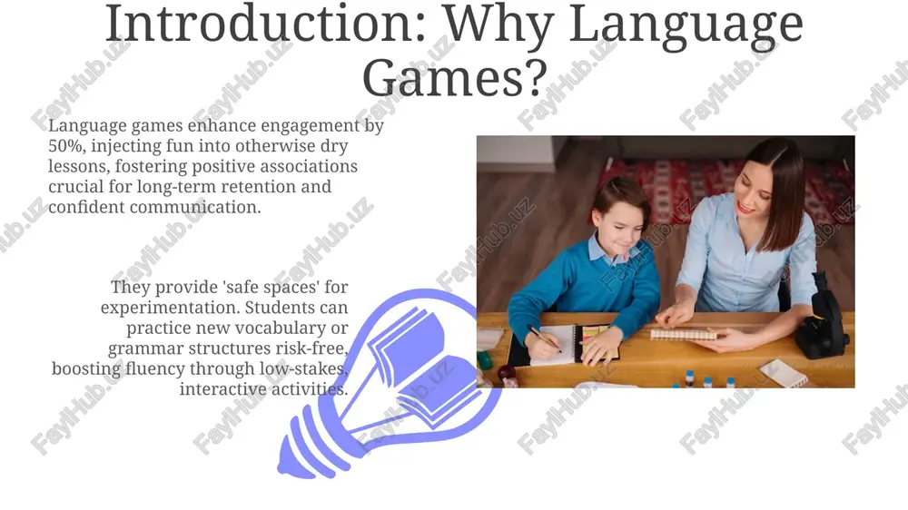 tances, increasing fluency and pragmatic awareness. practical examples of effective language games "20 questions" encourages students to formulate yes/no questions. students develop interrogative sentence structures, expand vocabulary, and practice deductive reasoning to guess the item. "simon says" (using action verbs) helps students learn imperative verbs. with commands like "simon says touch your nose 3 times," students actively engage and improve comprehension. adapting games for different levels and needs for beginners, modify complex games by using simplified vocabulary lists and instructions, ensuring 80% comprehension. focus on core grammar points, like 'to be' verbs. to challenge advanced learners, incorporate games with nuanced vocabulary and 2-3 complex grammar structures. introduce elements of debate and creative problem-solving, enhancing fluency. conclusion: the power of play in language learning 01 02 games, especially those using 10 key vocabulary words, reduce anxiety, improving the crucial 2nd language acquisition filter for more effective learning overall. sales 1st qtr …