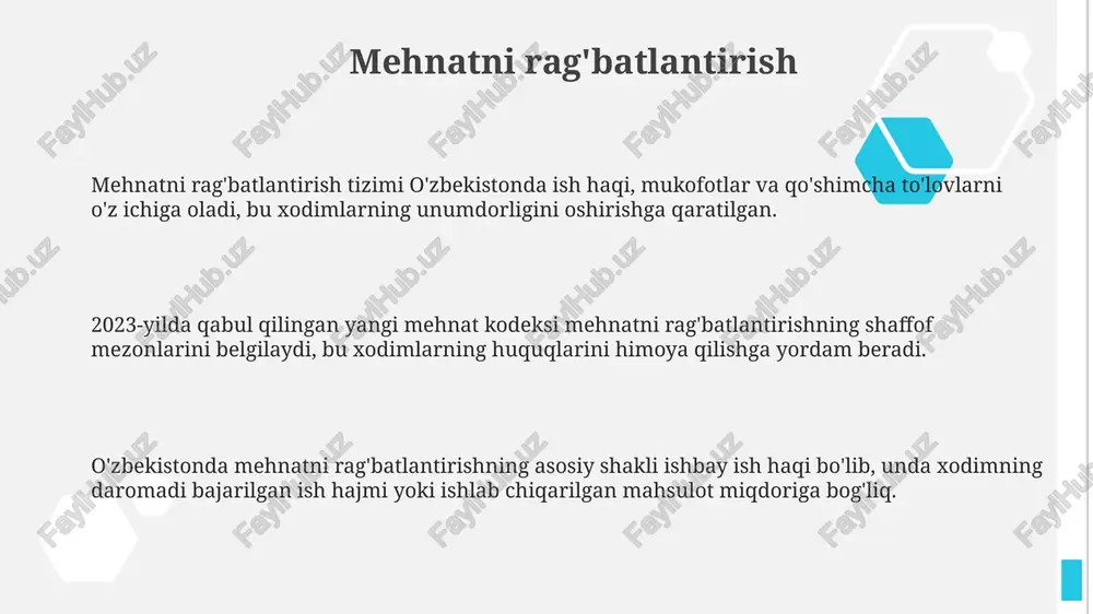arajatlarni talab qiladi. yechim: kasbiy o'sish imkoniyatlari va 360 gradusli baholash tizimini ta'minlash. noaniq vazifalar va resurslarning yetishmasligi ishchilarning 25% gacha demotivatsiyasiga olib keladi. yechim: vazifalarni aniq belgilash, kerakli resurslarni ta'minlash va doimiy ravishda fikr bildirishni yo'lga qo'yish. e'tiboringiz uchun rahmat