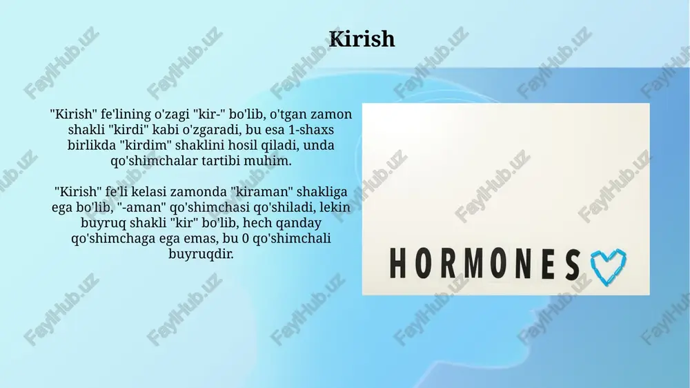 k? noregular fe'llarni tematik guruhlarga ajratish (masalan, "i" harfi "a" ga o'zgaradiganlar) yodlashni osonlashtiradi, misol uchun, swim/swam/swum kabi. har bir noregular fe'lni gap ichida 10-15 marta ishlatish, ularning shakllarini kontekstda tushunishga yordam beradi va xotirada mustahkamlaydi. eslab qolish uchun maslahatlar har kuni 10-15 daqiqa vaqt ajratib, fe'llarni takrorlang; flashkartalar yoki onlayn mashqlardan foydalanib, xotirani mustahkamlang va qoidabuzarliklarni eslang. fe'llarni qoidaga ko'ra guruhlang: masalan, o'zgarmaydigan o'zakka ega bo'lganlar yoki o'xshash qo'shimchalarni oladiganlar; bu 5-6 fe'l guruhini o'rganishga yordam beradi. mashqlar va testlar "mashqlar va testlar" grammatik qoidalarni mustahkamlashga yordam beradi, masalan, fe'llarni tuslash. 10-15 ta turli usullarni fe'l shakllarini amalda qo'llash orqali o'rganish mumkin. "mashqlar va testlar"da 20 dan ortiq turli xil topshiriqlar bo'lishi mumkin: moslashtirish, to'ldirish, tarjima qilish va testlar. ularning maqsadi – fe'l zamonlarini chuqur o'zlashtirishdir. xatolarni tahlil qilish xatolarni tahlil qilish o’quvchilarning 3-darajali kognitiv yukini kamaytirishga yordam beradi, chunki muammolarni tushunish va samarali strategiyalarni 2-bosqichda ishlab chiqishga imkon …