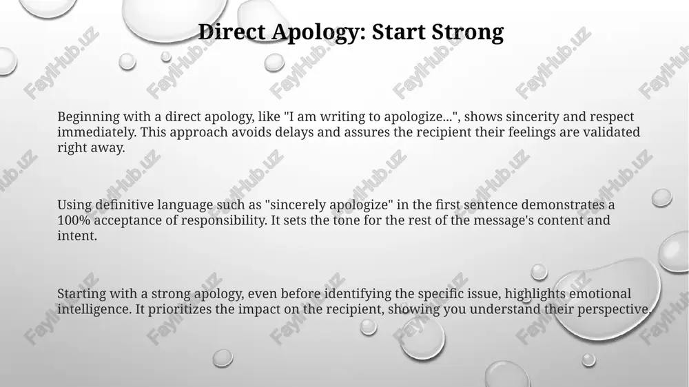 ology and positive closure reiterate your apology to reinforce sincerity, using phrases like "once again, i deeply regret..." which emphasizes accountability at the end. this provides 100% clarity and leaves a positive final impression. end by expressing hope for future interactions, such as "i hope to regain your trust in the coming days," to demonstrate a commitment to rebuilding. aim for a ~95% success rate in reconciliation. close positively by reaffirming the value of the relationship, stating something like "i truly value our connection and hope we can move forward." this shows respect at level 10 and is highly effective. thank you for your attention image1.png image2.png
