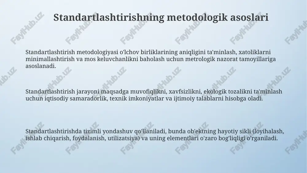 beradi. misol uchun, temperatura va mahsulot sifati o'rtasidagi chiziqli regressiya tenglamasi: y = a + bx. optimallashtirish modellari (masalan, chiziqli dasturlash) resurslarni optimal taqsimlash uchun ishlatiladi. standartlashtirilgan ishlab chiqarish jarayonida, xarajatlarni minimallashtirish maqsadida qo'llaniladi. standartlashtirishda risklarni baholash metodologiyasi iec 61508 funksional xavfsizlik standartiga asoslangan holda, xavflarni miqdoriy baholash uchun sil (xavfsizlik integral darajasi) ni aniqlash usullari qo'llaniladi. bu standart 1 dan 4 gacha bo'lgan darajalarni belgilaydi. xavflarni baholashda iso 31000 standartiga muvofiq jarayon qoʻllaniladi: identifikatsiya, tahlil, baholash va risklarni qabul qilish mezonlarini aniqlash hamda 5x5 risk matritsasini hisoblash. standartlashtirishda xavflarni baholash metodologiyasi, asosan, fmea (failure mode and effects analysis) texnikasini o'z ichiga oladi. bu usul har bir komponent uchun 1 dan 10 gacha bo'lgan son bilan baholanadi. standartlashtirishda sifatni ta'minlash metodlari sifatni ta'minlashda statistik jarayonlarni boshqarish (spc) usuli qo'llaniladi, bu jarayon barqarorligini baholash va 6 sigma darajasiga erishishga yordam beradi. standartlashtirishda iso 9001 sifat menejmenti tizimi muhim rol o'ynaydi, bu …