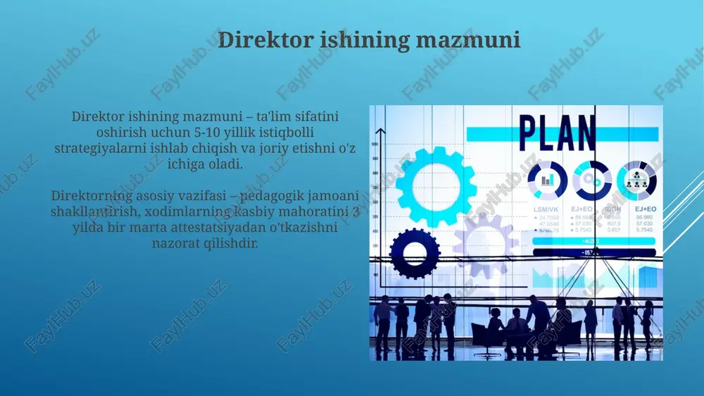 joriy etish bo‘yicha strategik qarorlar qabul qiladi va yillik ish rejasini tasdiqlaydi. kengash a’zolari professor-o‘qituvchilar tarkibidan iborat bo‘lib, ular o‘quv-metodik materiallarni ekspertizadan o‘tkazish, yangi darsliklar va qo‘llanmalarni muhokama qilish vazifasini bajaradi. tajribali o'qituvchilar bilan ishlash tajribali o'qituvchilar bilan individual mentoring dasturlarini tashkil etish, ularning 10+ yillik tajribasini yosh o'qituvchilarga 6 oylik davr mobaynida uzatishni ta'minlash muhim. metodik seminarlarda tajribali o'qituvchilarning 15 yillik tajribasini umumlashtirib, 3 ta eng yaxshi amaliyotni aniqlash va o'quv jarayoniga joriy etish orqali innovatsiyalarni rivojlantirish kerak. yosh o'qituvchilarga yordam berish yosh o'qituvchilar uchun metodik seminarlar tashkil etish, ularning 1-2 yillik tajribasini o'rganish va darsliklardan foydalanish bo'yicha amaliy maslahatlar berish muhim. mentorship dasturlari orqali 3-5 yillik tajribaga ega ustozlar yosh o'qituvchilarga sinfda o'zini tutish, o'quvchilarni baholash bo'yicha yordam berishi kerak. pedagog kadrlarning malakasini oshirish pedagog kadrlarning malakasini oshirish, masalan, "uzluksiz ta'lim" konsepsiyasi doirasida har 5 yilda kamida 36 soatlik kurslar bilan ta'minlanadi. 2024-yilda pedagog xodimlarning bilimlarini baholash mezonlari …