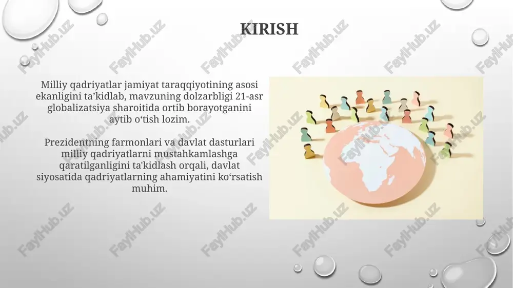 odonlashtirish, qadriyatlarni saqlashning muhim strategiyasidir. xulosa xulosa milliy qadriyatlarni saqlash, mustahkamlash va rivojlantirish boʻyicha qilingan ishlarni sarhisob qilib, kelajak uchun 3-5 ta muhim vazifalarni belgilaydi. xulosada jamiyat taraqqiyotida milliy qadriyatlarning oʻrni va ahamiyatini oshirishga qaratilgan istiqbolli 2-3 ta taklif va amaliy tavsiyalar beriladi. e'tiboringiz uchun rahmat image2.png image5.jpg image6.jpg image7.jpg image8.jpg image9.jpg image10.jpg image11.jpg image12.jpg image13.jpg image14.jpg image15.jpg image3.png