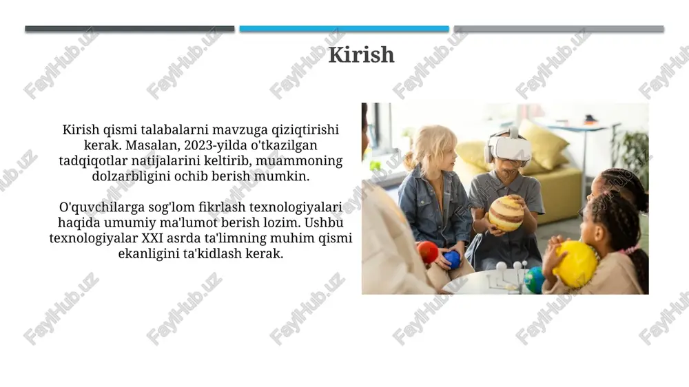 oydalanishni o'z ichiga oladi. xulosa xulosa - bu o'rganilgan materialning mohiyatini 15-20 so'zda mujassam etuvchi yakuniy fikrdir, bu talabalarga tushunchalarni mustahkamlashga yordam beradi. xulosalar 75% tahliliy va 25% sintetik bo'lib, talabaning 2-darajali fikrlash qobiliyatini oshiradi, axborotni qayta ishlash va baholash qobiliyatini rivojlantiradi. e'tiboringiz uchun rahmat image2.jpg image3.jpg image4.jpg image5.jpg image6.jpg image7.jpg image8.jpg image9.jpg image10.jpg image11.jpg image12.jpg