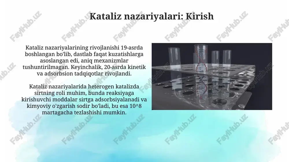lari va van der waals kuchlari kabi zaif bog'lanishlarni o'z ichiga oladi, bu optimal bog'lanish uchun 3d konfiguratsiyani ta'minlaydi. mexanik ta'sir nazariyasi mexanik ta'sir nazariyasi ferment ta'sirida substratning aktiv markaz bilan bog'lanishini, 1-bosqichda muayyan geometrik moslashuvni talab qiladi va 2-bosqichda reaksiyaga olib keladi. bu nazariya 1894-yilda emil fisher tomonidan taklif etilgan bo'lib, "kalit-qulf" modelini asos qilib oladi, bu erda ferment va substrat bir-biriga 100% mos kelishi kerak deb hisoblanadi. moslashuvchan induksiya nazariyasi moslashuvchan induksiya nazariyasi ferment faol markazining substrat bog'lanishidan so'ng o'z shaklini o'zgartirishini taklif etadi, bu esa optimal katalitik faollik uchun kerak. bu nazariya lock and key modelini takomillashtiradi, chunki u fermentning qat'iy emasligini, balki moslashuvchanligini va 1958-yilda daniel koshland tomonidan taklif etilganligini tushuntiradi. katalitik sikl katalitik sikl reaksiyaga kirishuvchi moddalarning katalizator bilan bogʻlanishidan boshlanib, oraliq mahsulotlar hosil boʻlishi va nihoyat mahsulotlarning ajralib chiqishi bilan yakunlanadi; bu jarayon katalizatorni qayta tiklaydi. katalitik siklning har bir bosqichi reaksiyaning tezligiga taʼsir …
