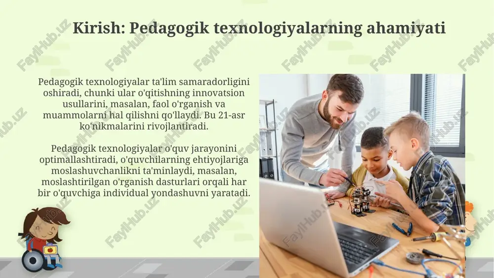 vsiyalar kelajakda, sun'iy intellektga asoslangan adaptiv o'quv platformalarini 70% ga kengaytirish, talabalarning kognitiv rivojlanishini tezlashtirish uchun muhimdir. ta'limda virtual reallik (vr) va kengaytirilgan reallik (ar) texnologiyalaridan foydalanishni 2025 yilga qadar 45% ga oshirish kognitiv faollikni oshiradi. e'tiboringiz uchun rahmat image7.jpg image8.jpg image9.jpg image10.jpg image11.jpg image12.jpg image13.jpg image14.jpg image15.jpg image16.jpg image5.png